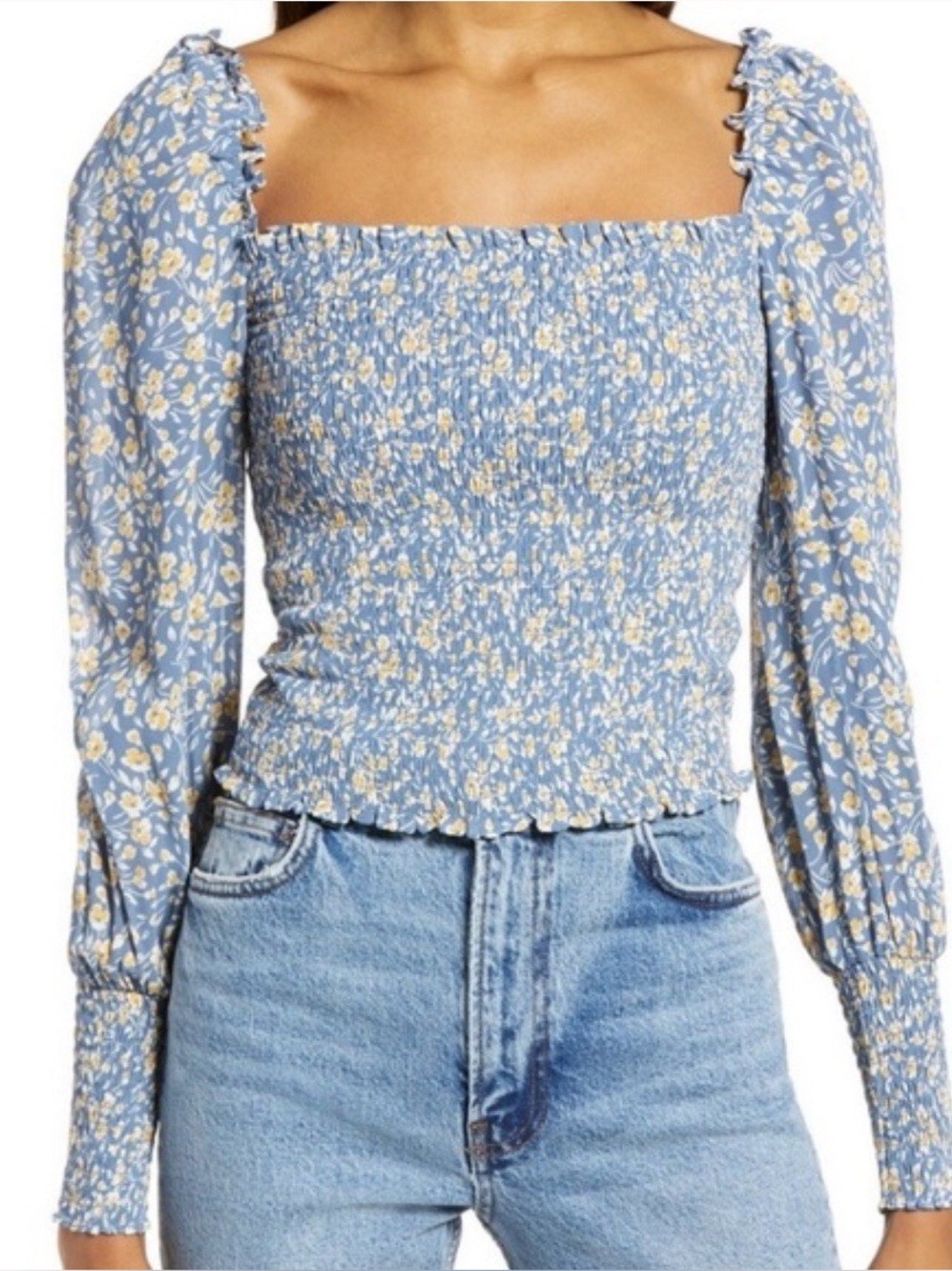 NWOT REFORMATION Pinto Top M Smocked Blue & Yellow Floral